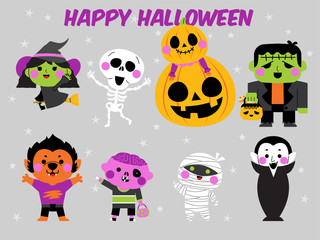 happy halloween character illustration set