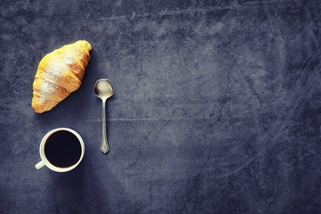 Fresh pastries on the table. French flavored croissant.