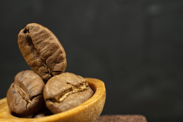 Roasted coffee beans in close up