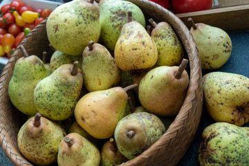 Healthy organic pears in the basket
