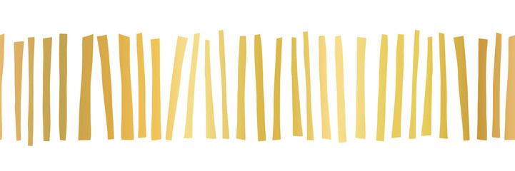 Seamless border gold foil stripes. Vector pattern abstract illustration. Elegant ribbon trim. Shiny metallic golden repeating lines, use for celebrations, wedding, birthday, cards, invites, banner
