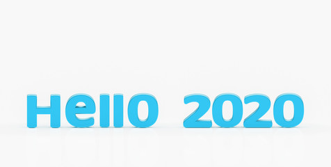 3d illustration of new year 2020, with the word hello and 2020 in number, isolated on white background