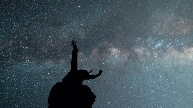 The Elephant of Catania named Liotro, Sicily. Time lapse of stars at night