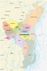 administrative and political map of the Alsatian capital Strasbourg, France