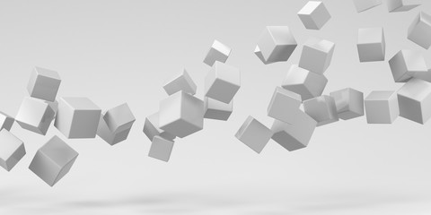 Flying cubes on a white background. 3d render.