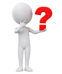 3d render illustration. 3d white people with a question mark, isolated white background.