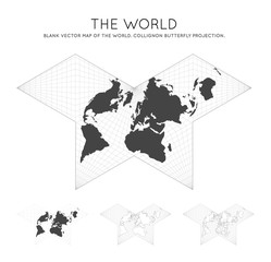 Map of The World. Collignon butterfly projection. Globe with latitude and longitude lines. World map on meridians and parallels background. Vector illustration.