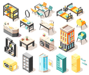 Obraz premium Hostel Isometric Icons Set