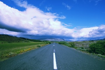 Iceland - Thingvellir road. Retro filtered colors style.