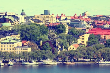 Obraz premium Stockholm city skyline. Retro filtered colors style.