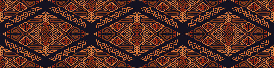 Vektornahtloses Muster im ethnischen Stil. Trendige handgezeichnete Boho-Fliese. Kreatives Stammes-Endlosornament, perfekt für Textildesign, Geschenkpapier, Tapeten oder Website-Hintergrund.