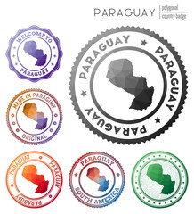 Paraguay badge. Colorful polygonal country symbol. Multicolored geometric Paraguay logos set. Vector illustration.