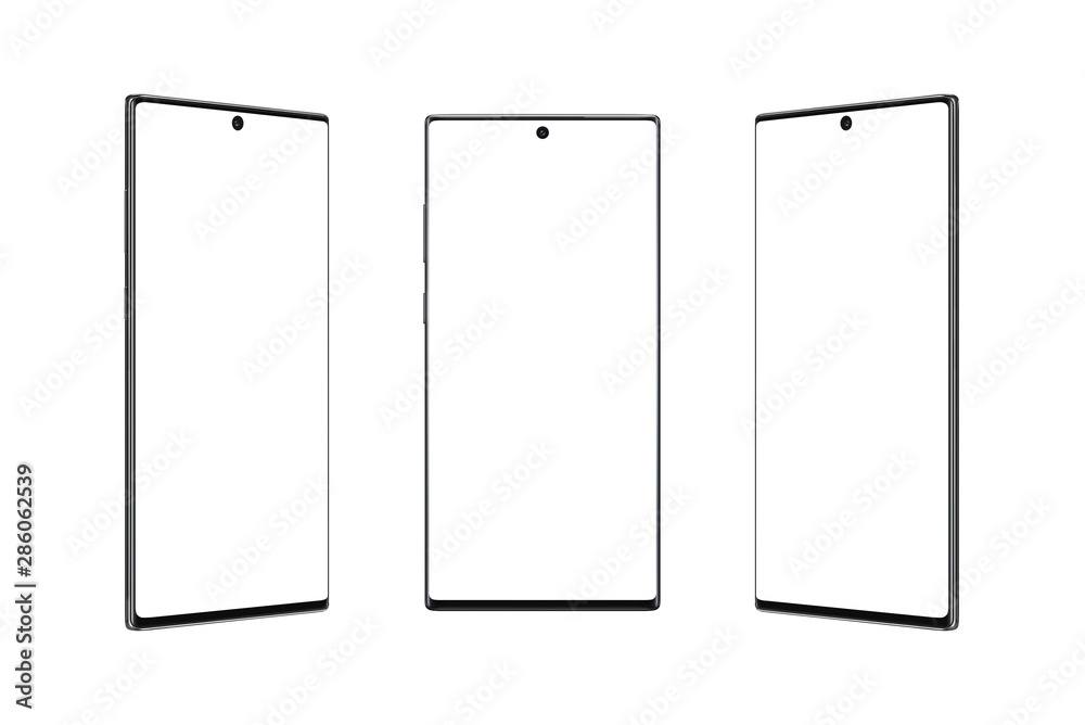 Aufkleber modern phone in three positions isolated. front, and two side positions. thin edges, camera built in