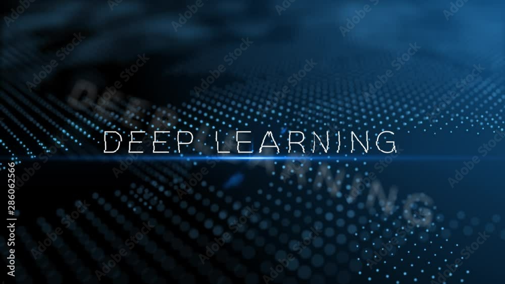 Poster deep learning modern intro text 3d animation with lens flare and depth of field focus blur