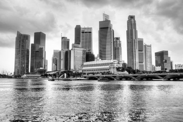 Singapore city skyline. Black and white vintage style.