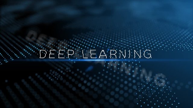 Deep learning modern intro text 3D animation with lens flare and depth of field focus blur