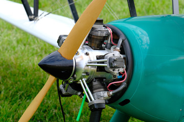 Model aircraft propeller engine fiotted to radio controlled model.