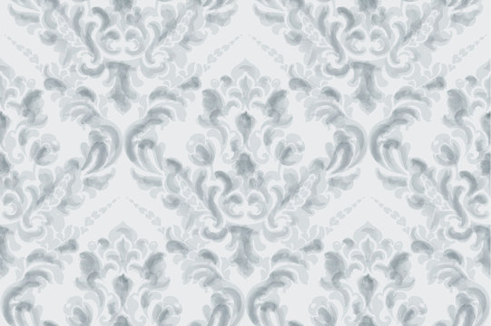 Classic elegant ornament pattern watercolor vector. Blue delicate color textures