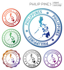 Philippines badge. Colorful polygonal country symbol. Multicolored geometric Philippines logos set. Vector illustration.