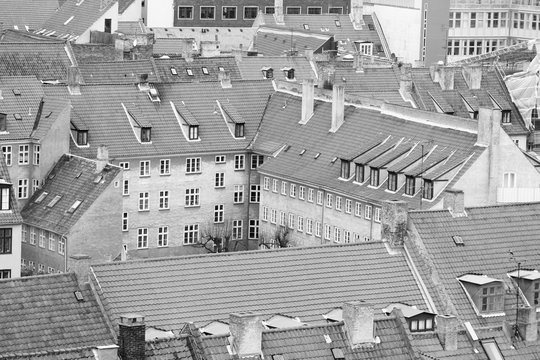 Fototapeta Copenhagen city aerial view. Black and white vintage style.