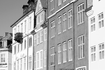 Denmark landmark - Nyhavn street in Copenhagen. Black and white vintage style.