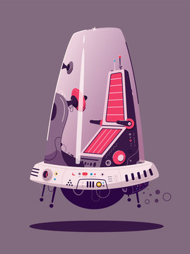 Hover car flat vector illustration. Futuristic cartoon airmobile