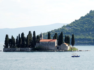 St. George island in Perast in Montenegro, Perast is a small town that features one street just near the sea in the Bay of Kotor near Kotor city.