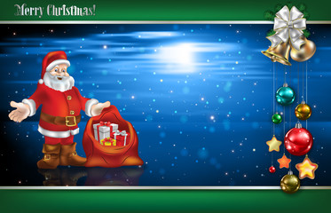 Abstract blue background with Christmas tree and decorations