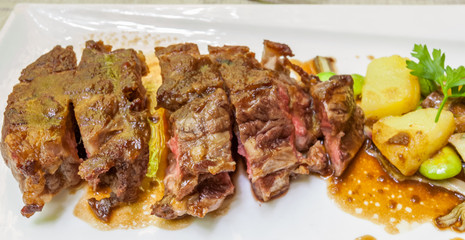 grilled meat and vegetables
