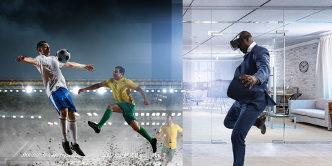 Black Man on virtual reality football match