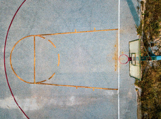 Concrete basketball court aerial view