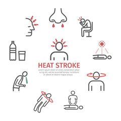 Heat stroke banner. Line icons set. Vector signs.