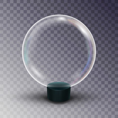 Empty Snow Globe Vector. Shadows, Reflection And Lights. Glass Sphere On A Stand. Isolated On Transparent Background