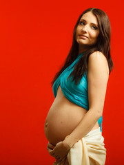 Adult woman showing her pregnant belly