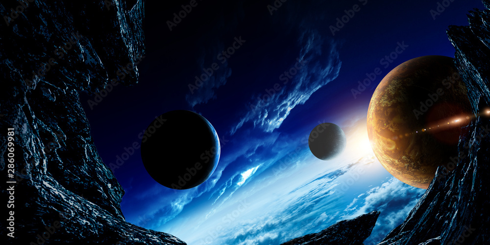 Poster abstract planets and space background