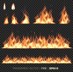 Collection of realistic transparent fire flames  - 286069970