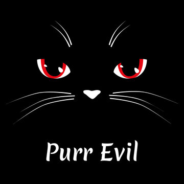 Black cat face. Evil kitten character. Vector illustration