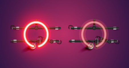 Obraz premium Realistic glowing purple neon charcter (on/off)