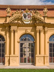 Main entry of baroque orangery of the palace garden in Erlangen Bavaria, Germany