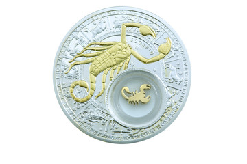 Scorpio.	The Scorpion. Belarus silver coin zodiac astrology    isolated white background