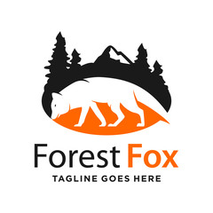 Forest and mountain fox logo design template