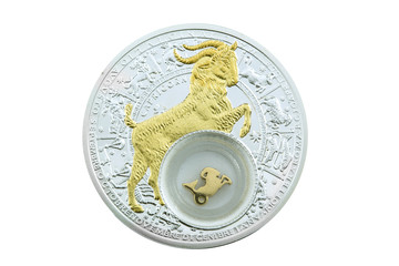 Capricorn. Goat-Horned .The Sea-Goat. Belarus silver coin zodiac astrology    isolated white...