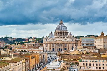St. Peter's cathedral in Vatican view from Castle of the Holy Angel (Castel Sant'Angelo) in Rome, Italy