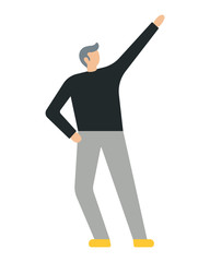 Business man with his raised hand. Flat style