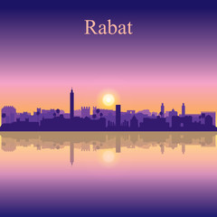 Rabat city silhouette on sunset background