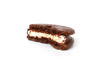Chocolate cookies isolated on white background. Chocolate pie.