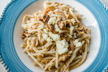 Turkish Homemade Food Noodle / Eriste with Cheese and Walnuts.