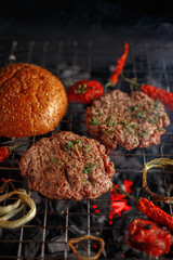 Grilled beef patties for burger