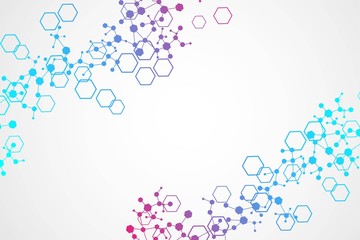 Structure molecule and communication. Dna, atom, neurons. Scientific concept for your design. Connected lines with dots. Medical, technology, chemistry, science background. Vector illustration.