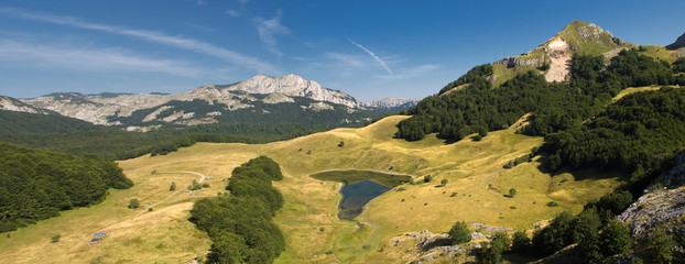Panorama of Orlovacko lake in Sutjeska national park, Zelengora mountain